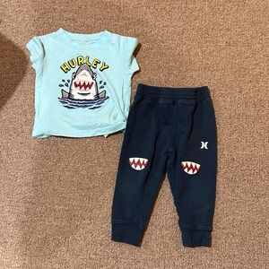 Hurley Light Blue Shark Tee and Navy Pants Set